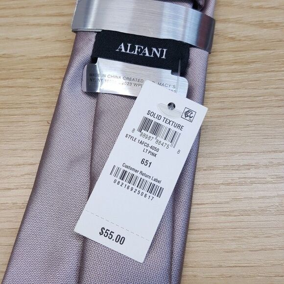 ALFANI Mens Neck Tie Solid Light Pink Textured Modern Classic - Picture 3 of 5